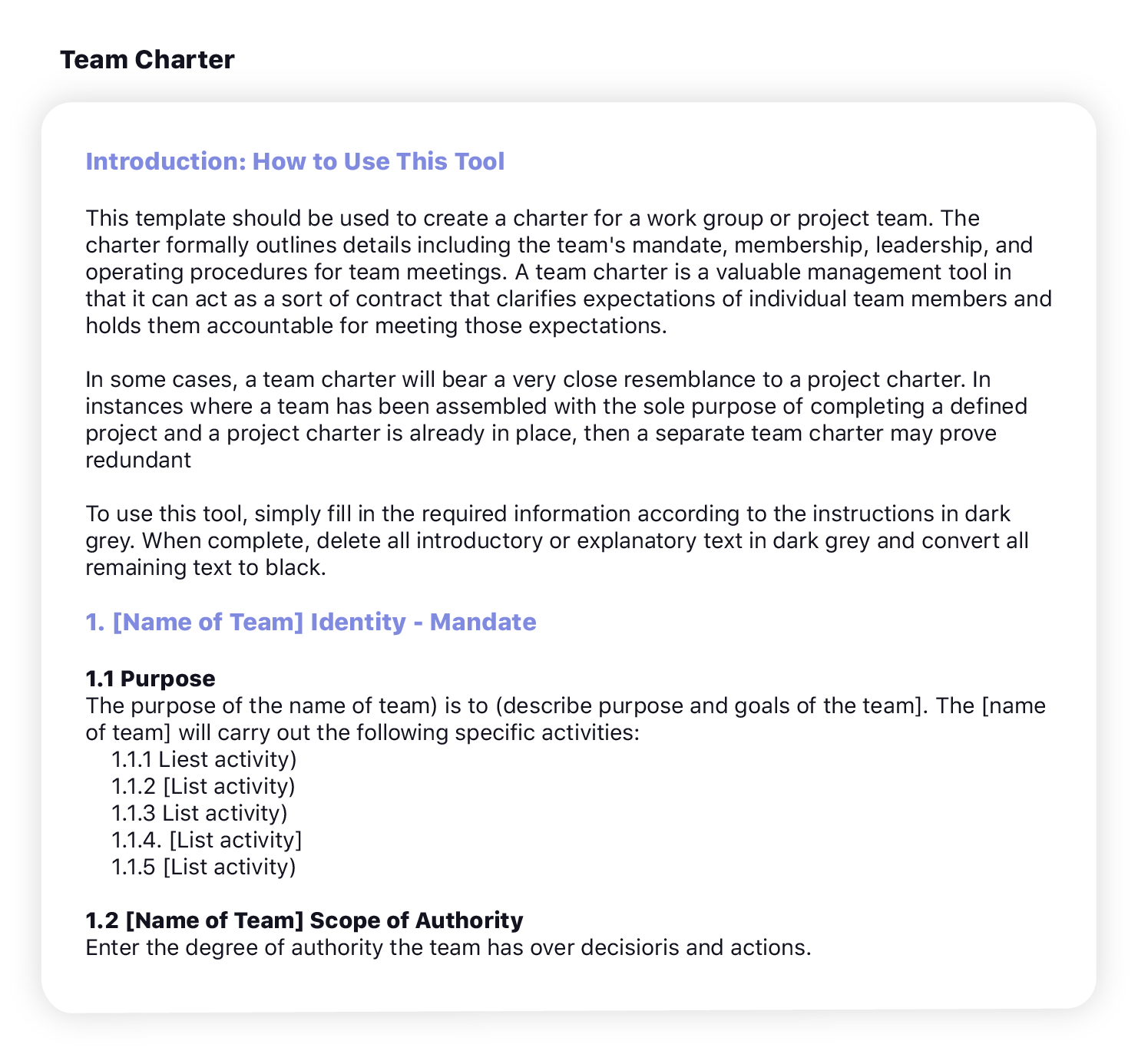 Downloadbaar tech startup teamcharter